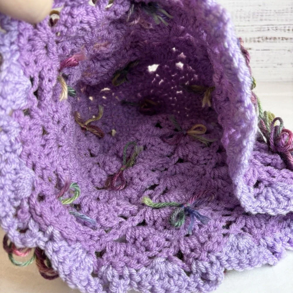 Handmade Beanie Applique 3D Flowers Purple Pink Kitsch Artsy Whimsical Statement
